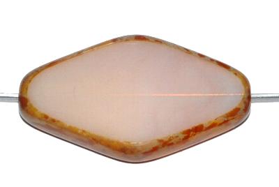 Glasperlen / Table Cut Beads, Raute, geschliffen Opalglas smokyapricot, Rand mit picasso finish, hergestellt in Gablonz Tschechien