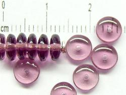 Glasperlen Linsen
 violett transp.,
 hergestellt in Gablonz / Tschechien
